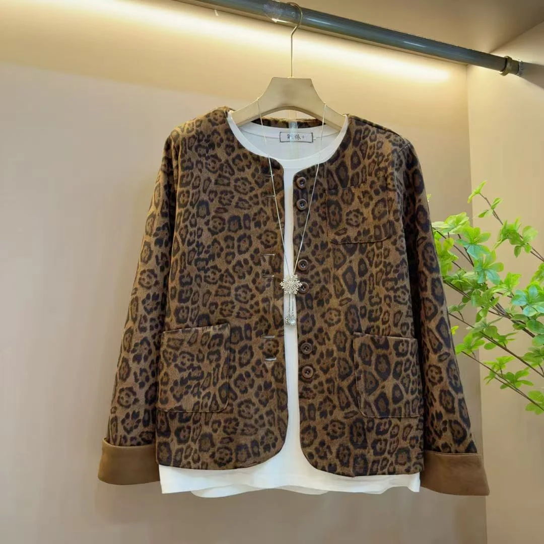 时尚欧货秋季新款气质高级感豹纹洋气百搭外套（长56左右）