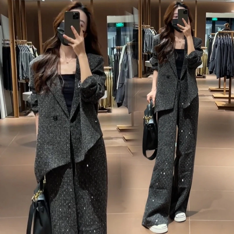 时尚套装女2025秋季新款洋气质星空炸街西装外套阔腿裤减龄两件套