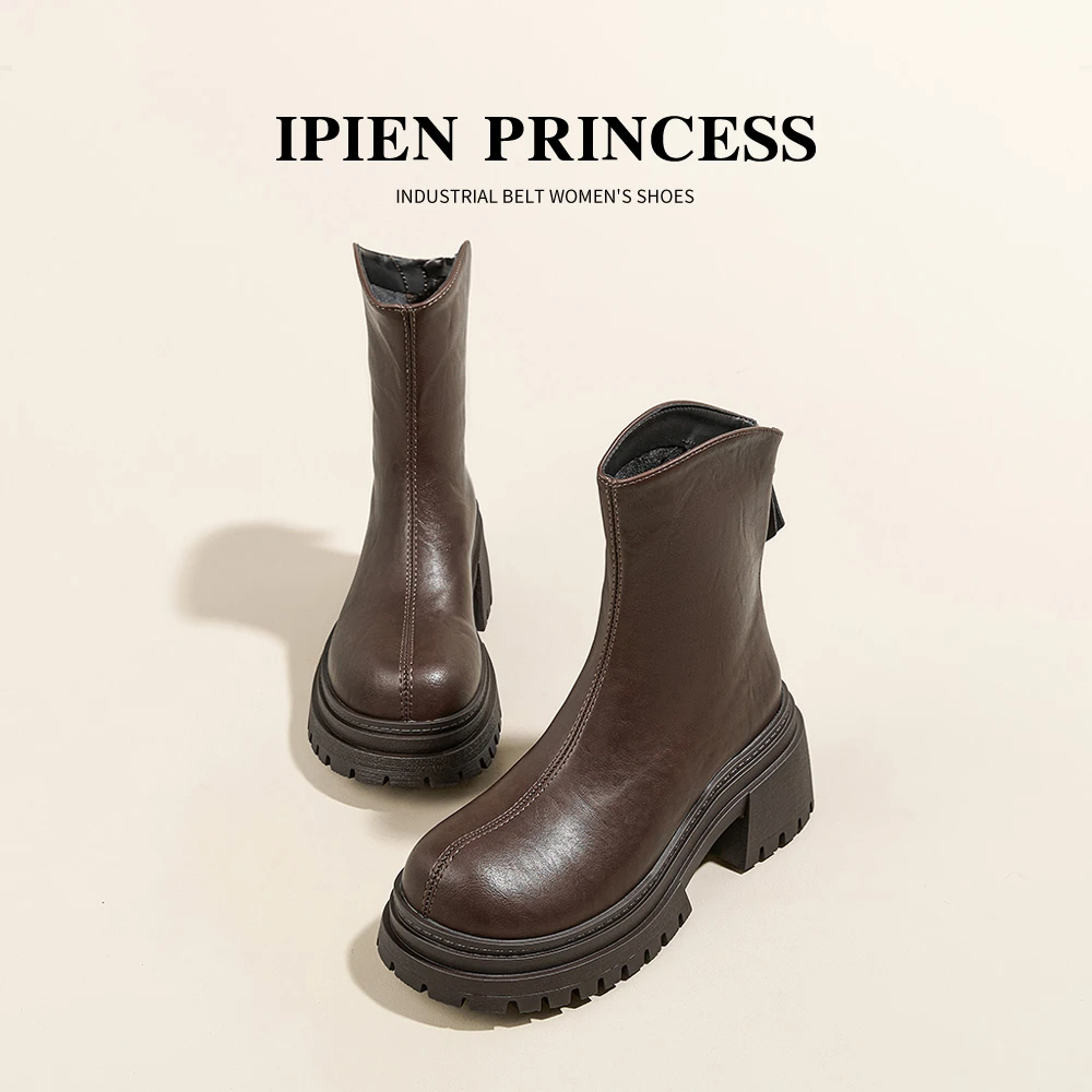 短靴英伦风增高弹力瘦瘦靴子2025秋季新棕色复古马丁靴女款切尔西