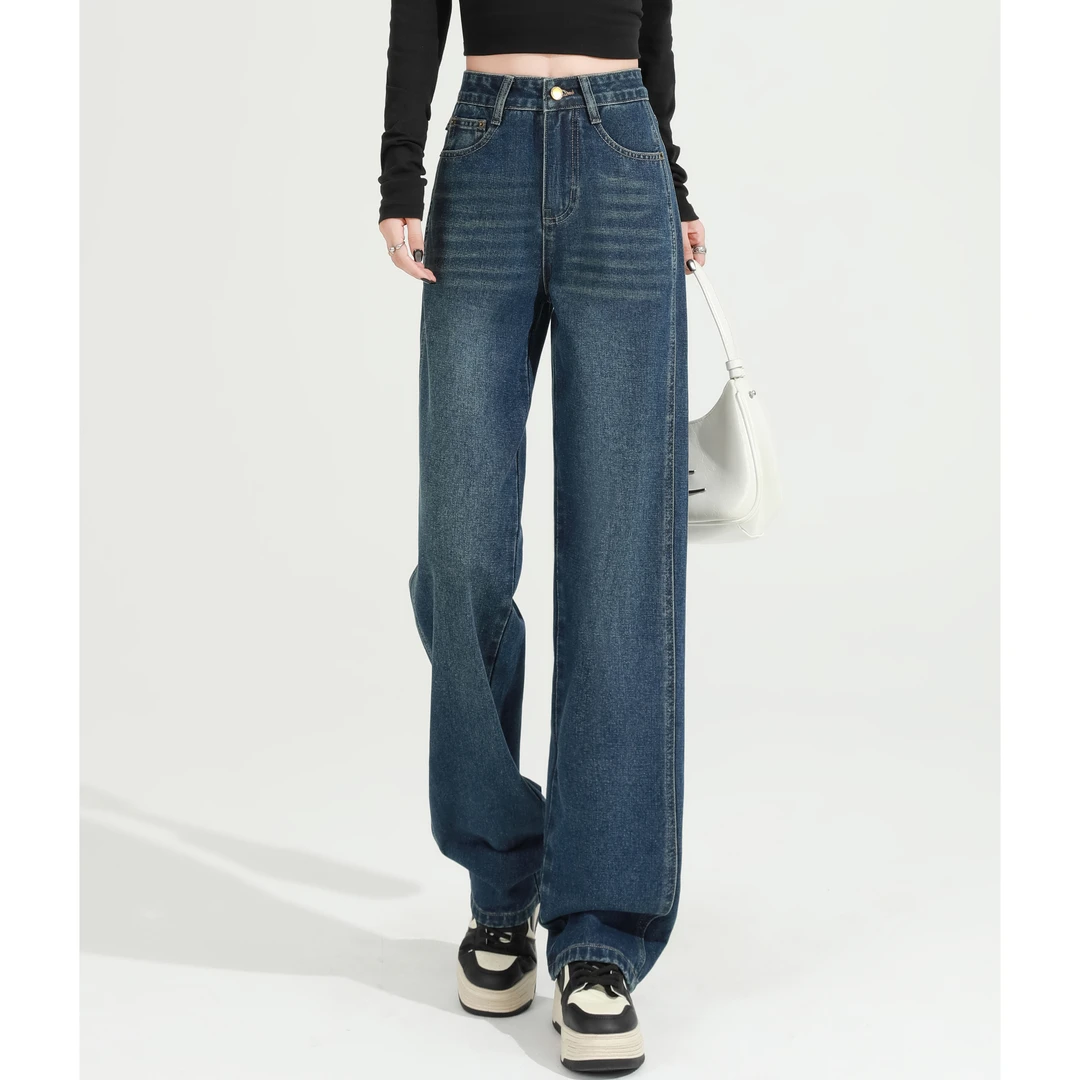 1781#2025年秋季新款窄版直筒牛仔裤百搭显瘦高腰牛仔女直筒裤