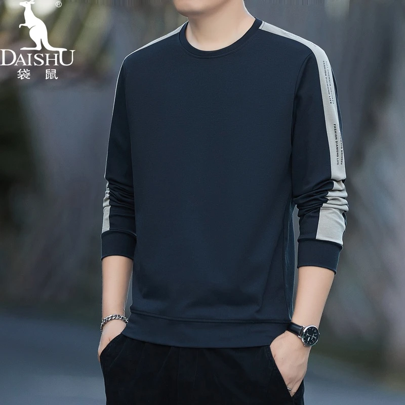 Dai Shu/袋鼠秋季男上衣卫衣男休闲圆领运动男士长袖套头潮流百搭