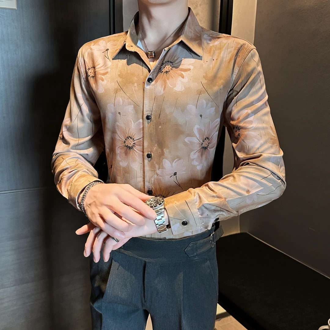 扎染花衬衫男士长袖秋季新款潮流痞帅休闲高级感韩版网红印花衬衣
