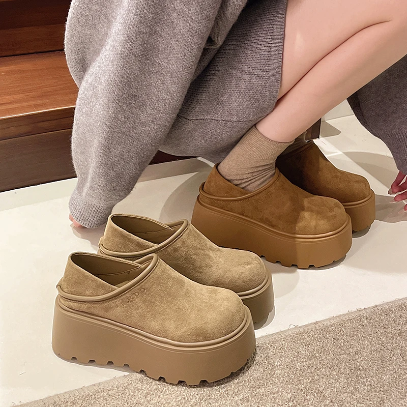 7cm增高两穿勃肯鞋复古一脚蹬厚底单鞋春季休闲百搭松糕底拖鞋女