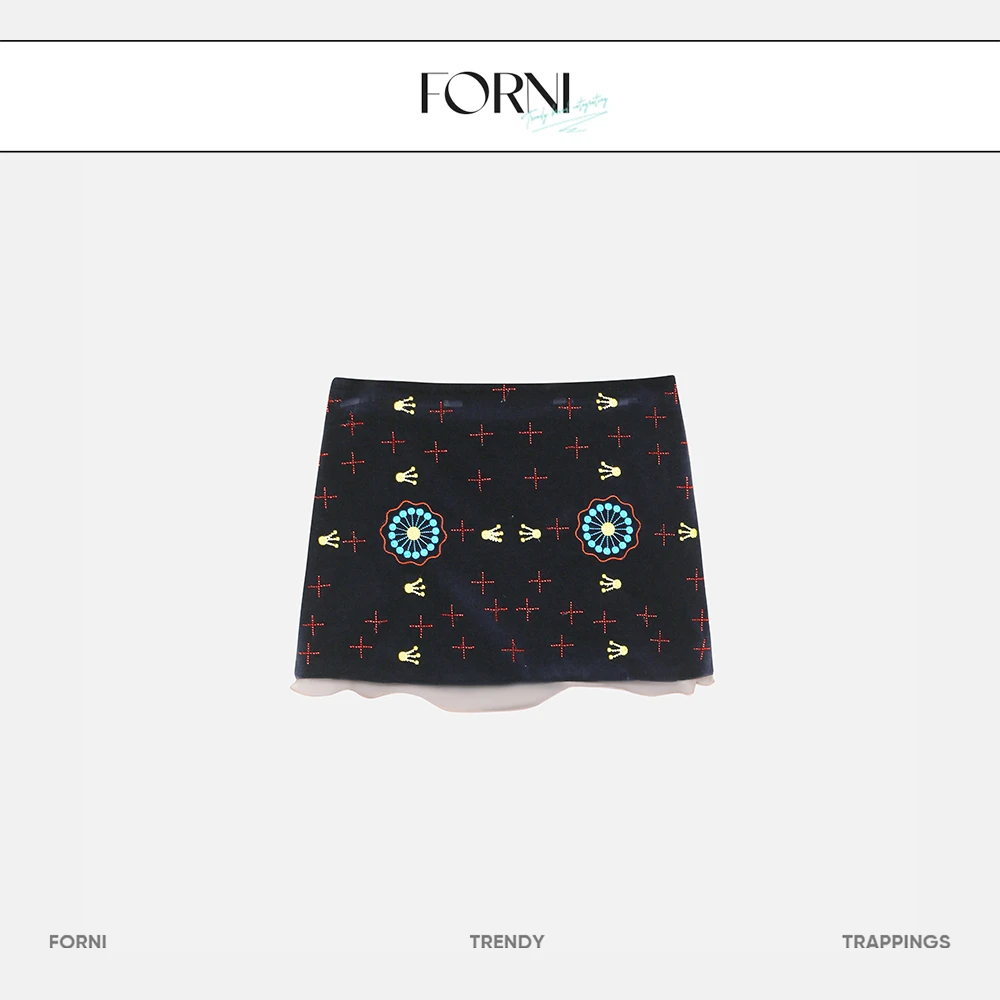 FORNI 手工坊珠绣 100棉钉珠绒面半裙女士时尚小众设计师