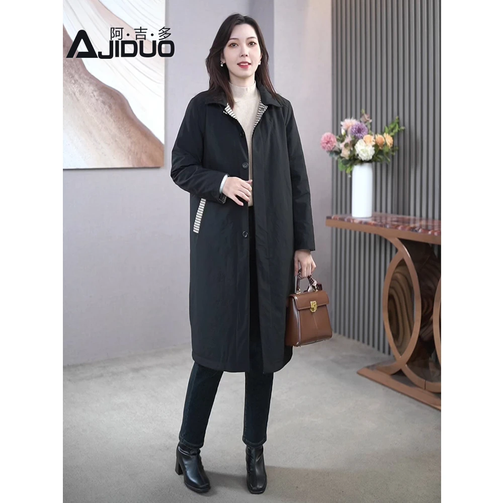 百搭黑色长款棉服女冬季2025年新款翻领廓形夹棉外套宽松保暖大衣