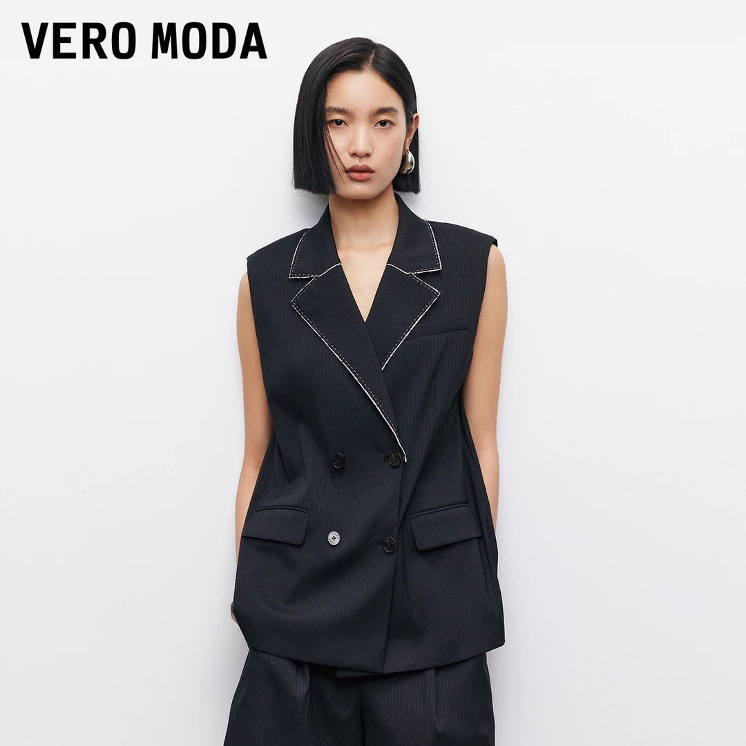 Vero Moda背心马甲2025夏日穿搭翻领双排扣设计修身上衣325234002