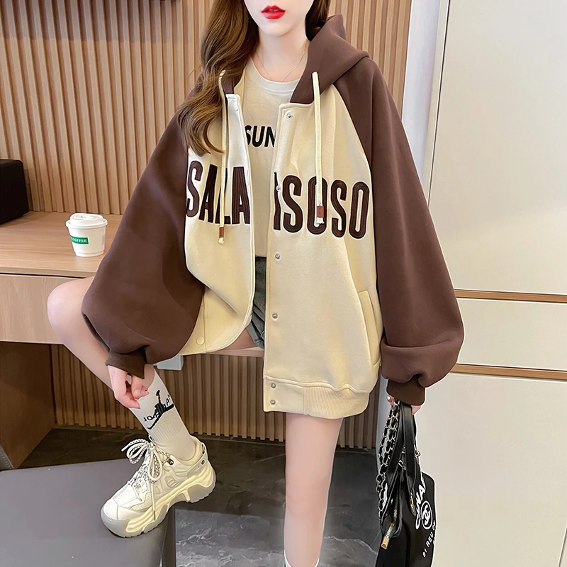 12岁女童秋季新款外套16初高中生宽松韩版开衫卫衣休闲运动风上衣