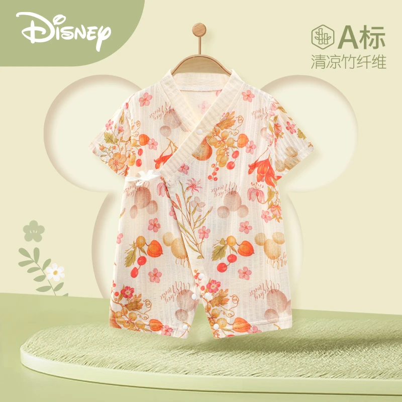 Disney/迪士尼婴儿连体衣竹纤维夏装新生儿衣服夏季短袖哈衣爬服