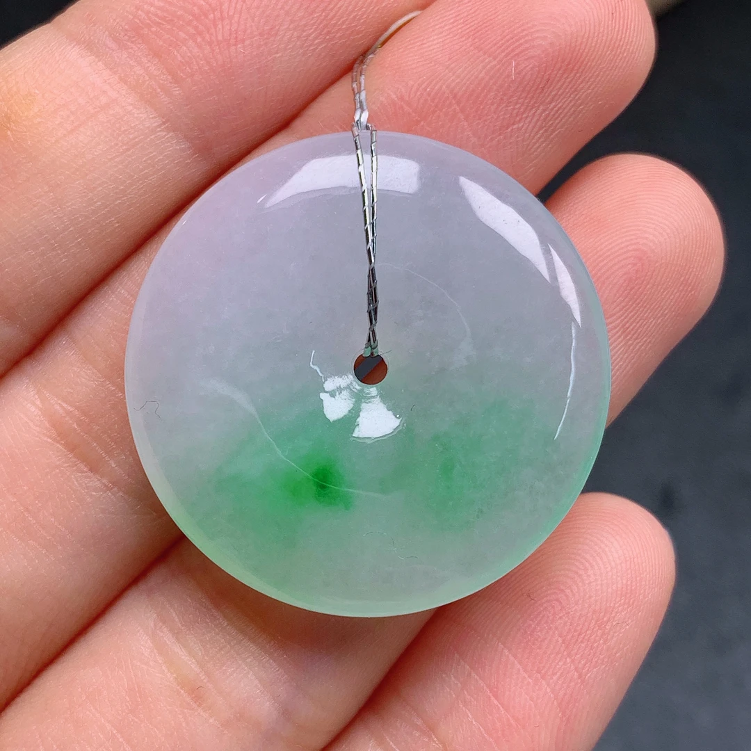 天然缅甸翡翠A货冰飘花平安扣气质精美尺寸29.8+5.3