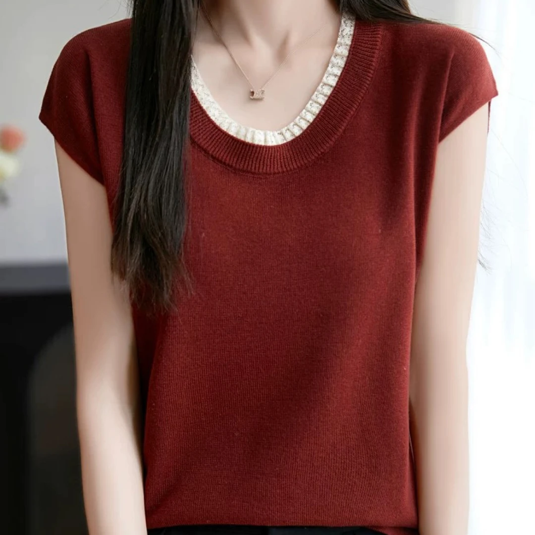 星汇都-圆领透气针织衫韩版针织衫短袖AL10218