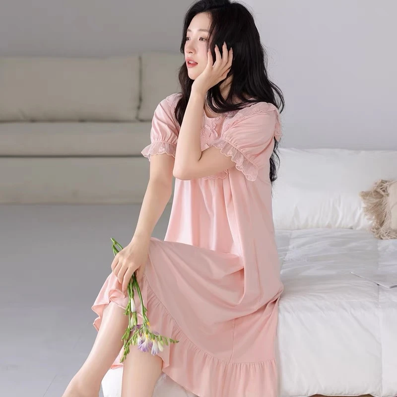 金黛儿2025夏季新款丝光爽棉睡裙女士宫廷风减龄家居服中长连衣裙