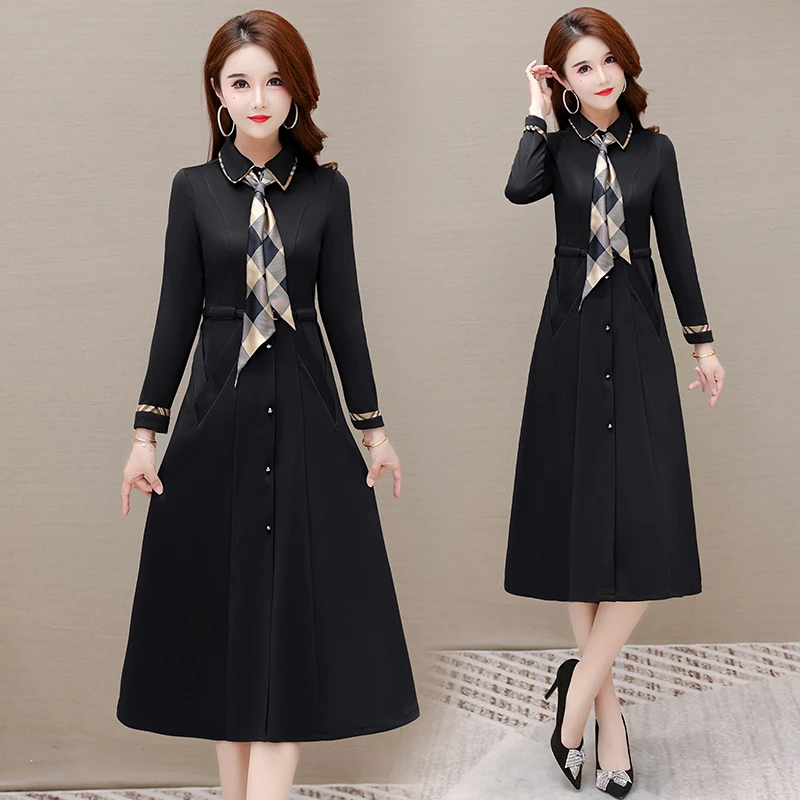 洋气长袖Polo领连衣裙2025秋季时尚气质妈妈减龄中长款显瘦A字裙