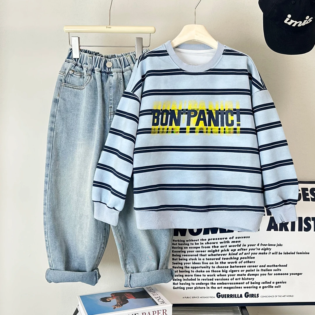 XT571003儿童条纹卫衣春季新款长袖T恤男童休闲韩版中大童百搭