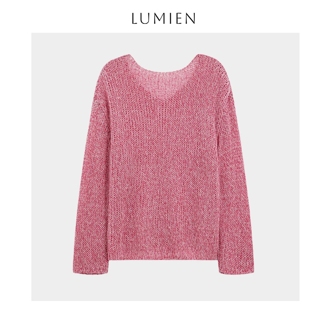 【LUMIEN】慵懒风蔷薇粉减龄显白羊毛V领绞花肌理感针织衫LX5BSS72