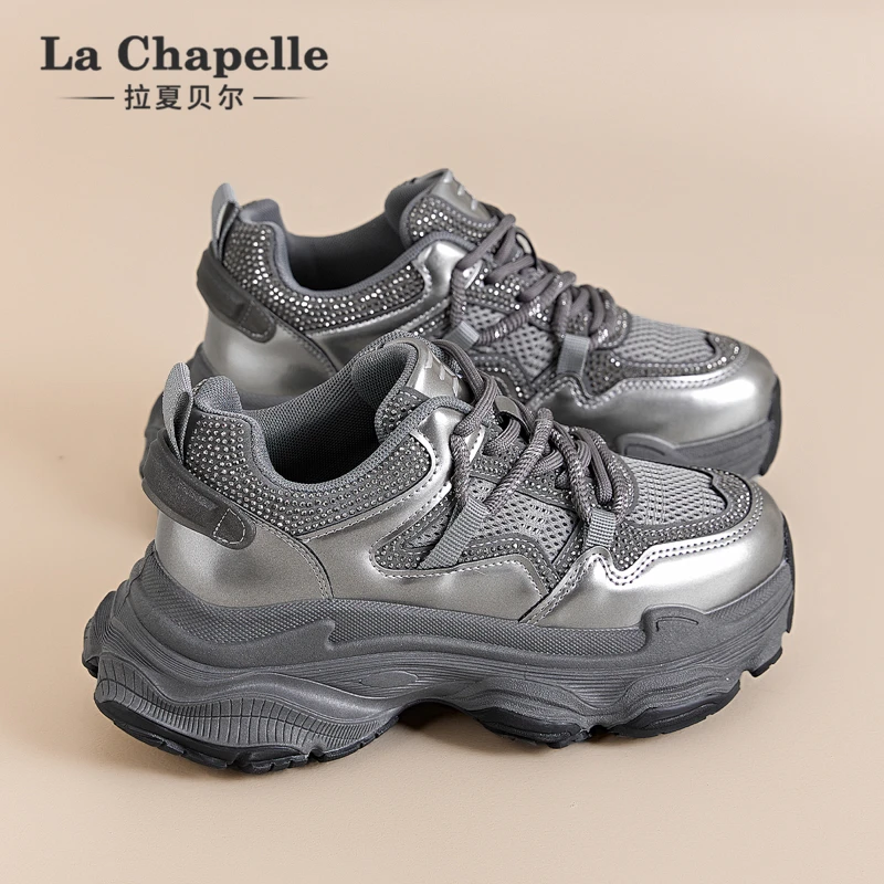 拉夏贝尔老爹鞋女2025新款冬季新款潮流时尚百搭小个子厚底运动鞋