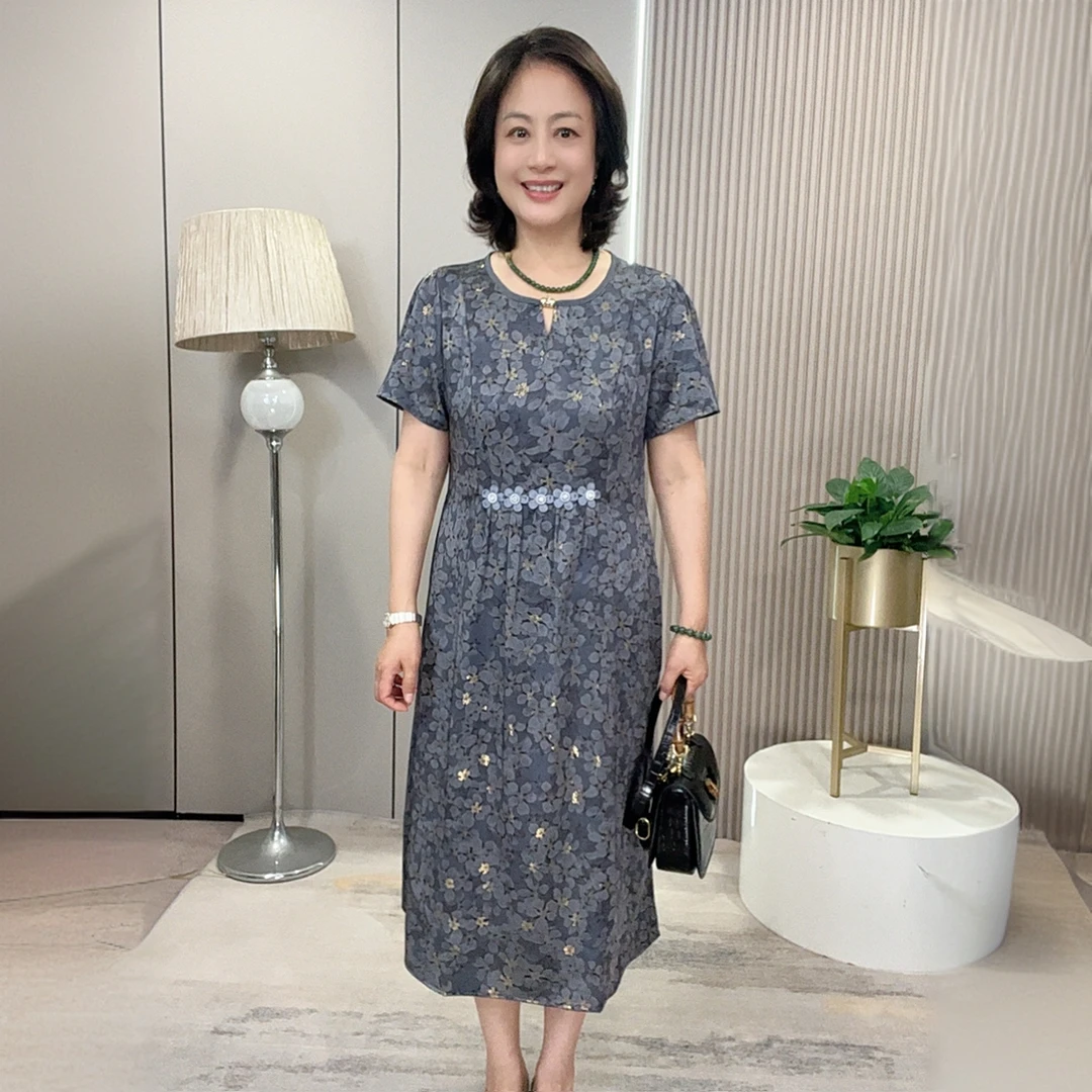 25121夏季优雅气质妈妈装时尚休闲连衣裙