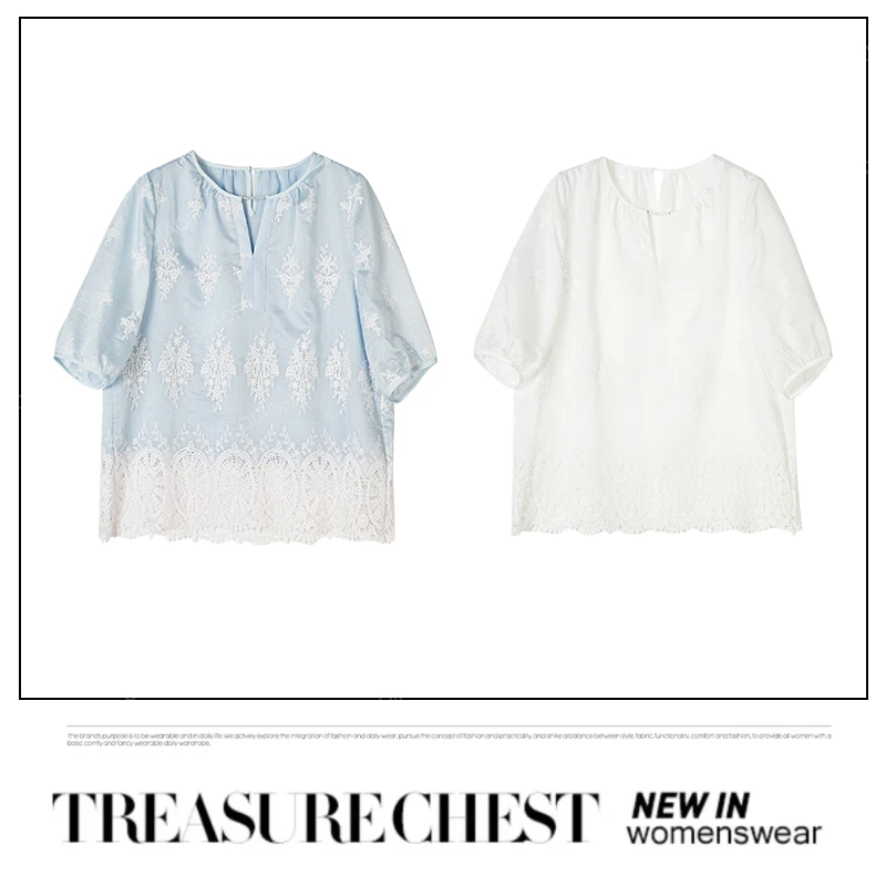 乔儿定制【‌锦绣前程】莱赛尔天丝5万针重磅刺绣蕾丝五分袖防晒T恤