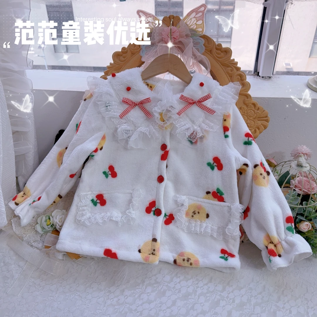 【范范童装优选】公主甜美蕾丝粉色【樱桃小熊】家居服25316