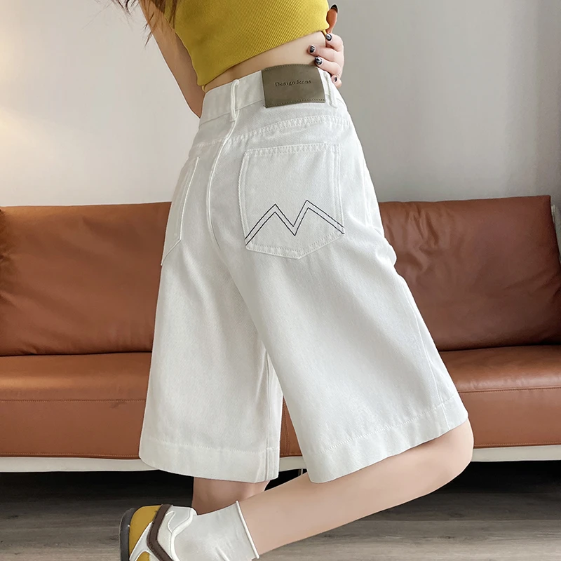 白色牛仔短裤女2025年夏季薄款高腰显瘦爆款a字直筒裤五分裤中裤