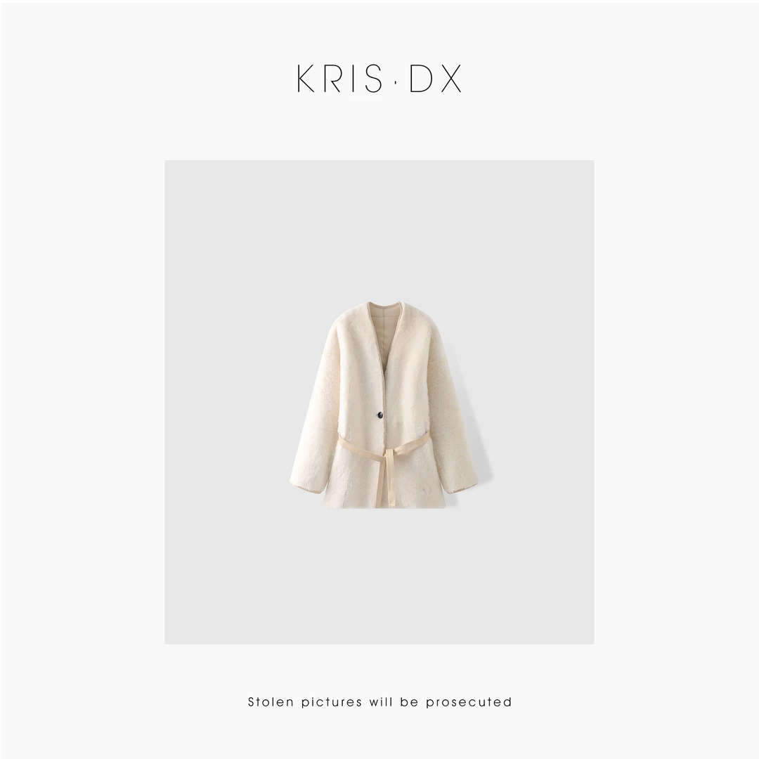 【单行品质女装】皮毛一体殿堂级V领时髦腔调系带外套