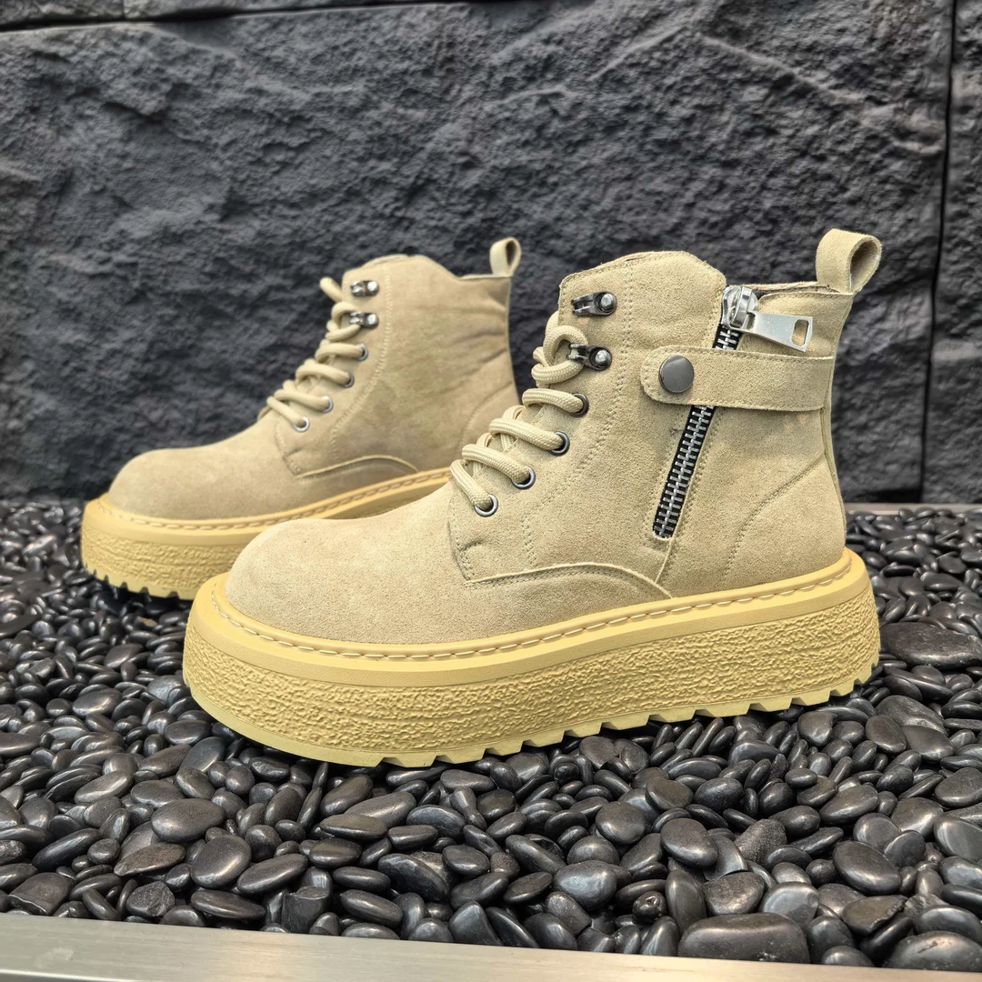 潮流时尚轻奢男翻毛皮马丁靴秋冬新款英伦厚底保暖百搭软底休闲鞋