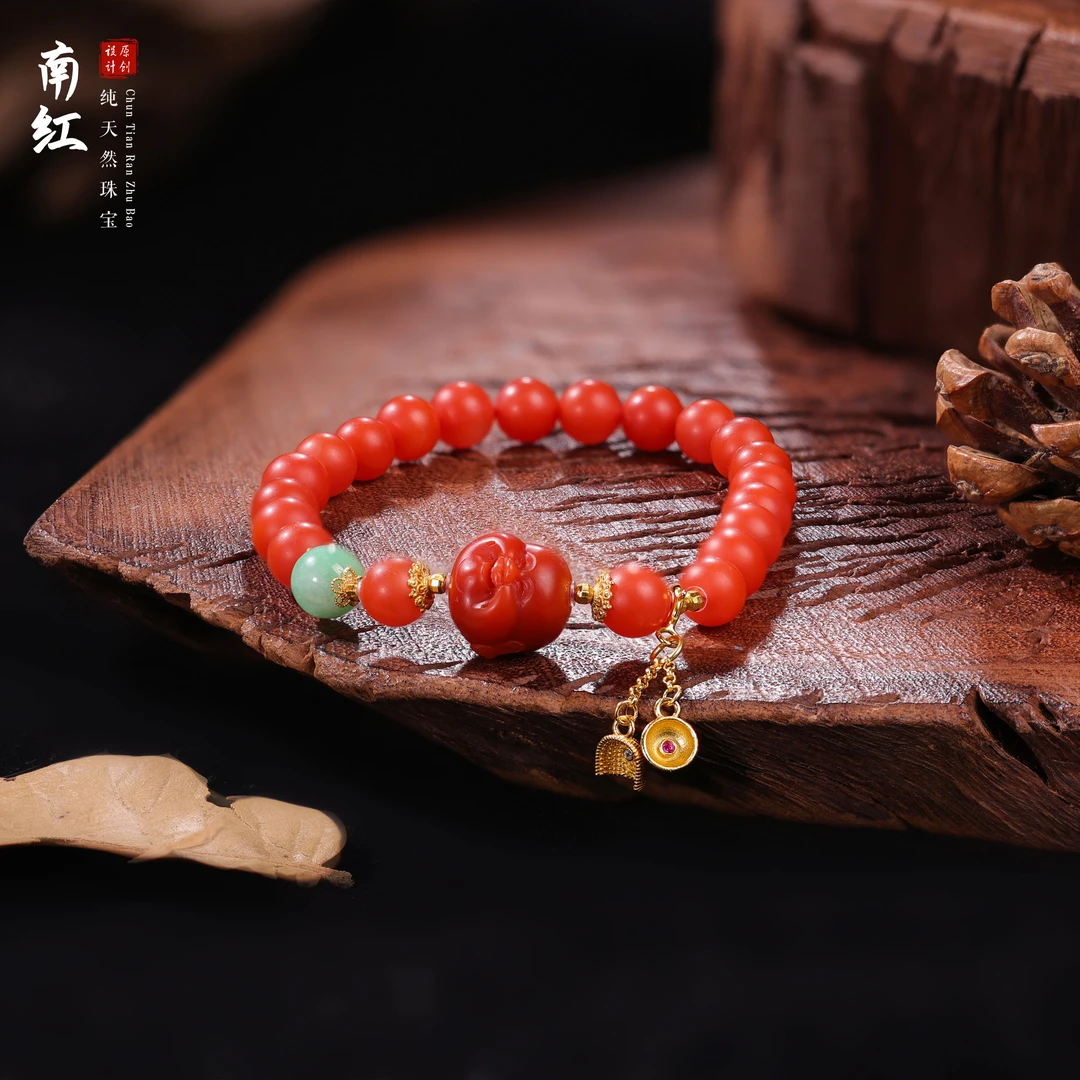 【喜乐】diy保山南红7mm圆珠笑佛手串@@ZY41229022