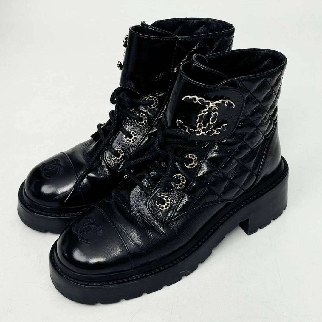99新 Chanel/香奈儿 36码/菱格拼接马丁靴/98新/lz00424