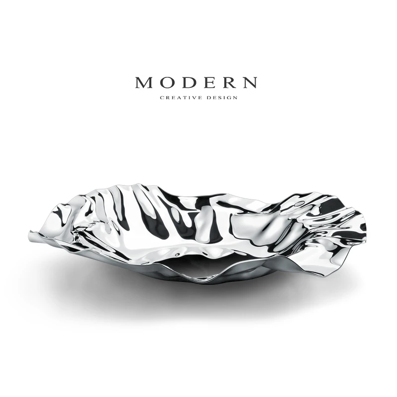 摩登MODERN北欧轻奢风不锈钢涟漪大号水果盘家用装饰摆乔迁礼物