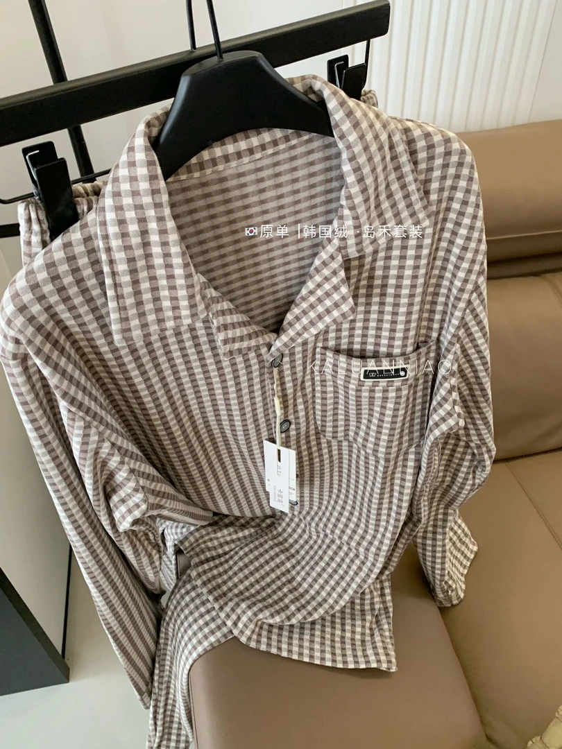 高品质加厚磨毛格子家居服（上衣+裤子）