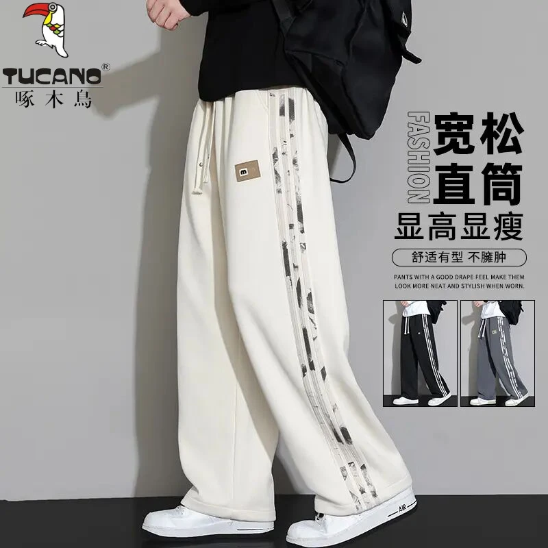 啄木鳥裤子男士卫裤春秋季新款潮牌宽松直筒印花痞帅运动休闲长裤
