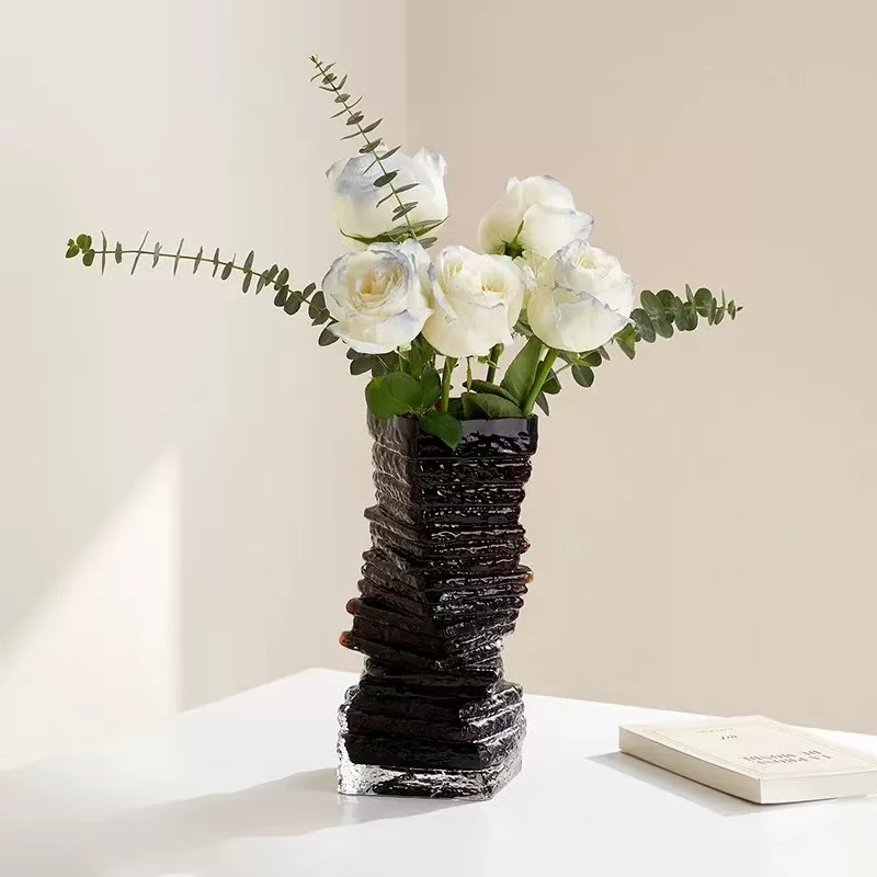 【梵】家用高档创意岩石叠放异形无铅水晶玻璃花瓶 高度23.5cm