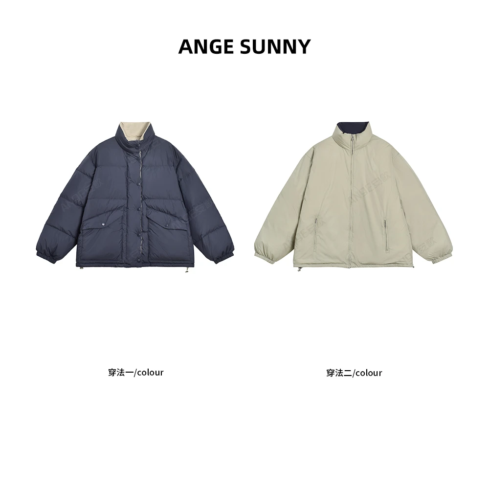 ANGE SUNNY【小m*u双面穿羽绒服】立领长袖抽绳收腰外套