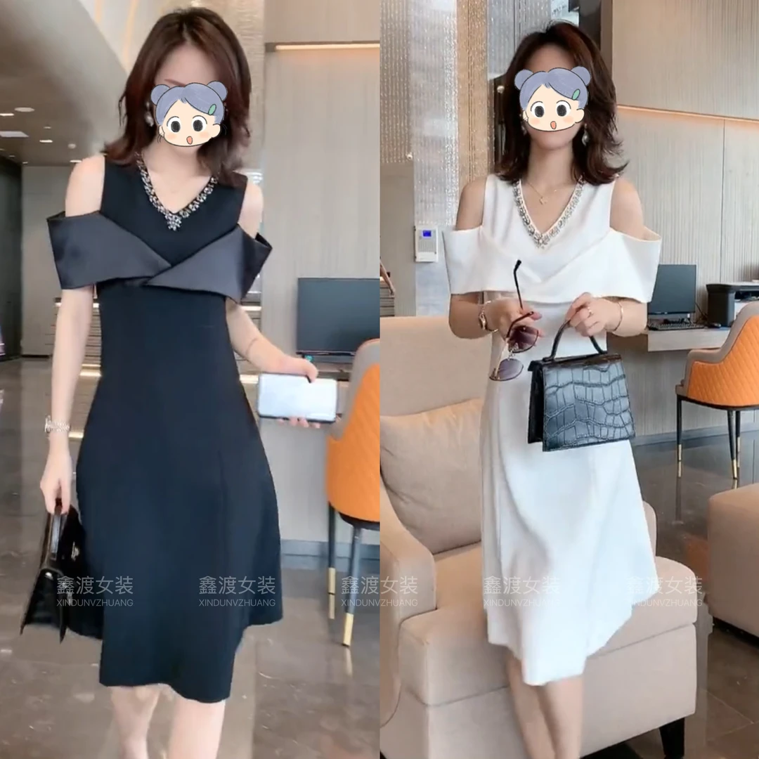 2025春夏新款时尚显瘦气质女士网红洋气连衣裙百搭款D6929