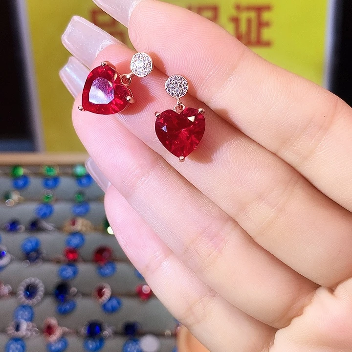 耳饰银S925镶嵌红宝石