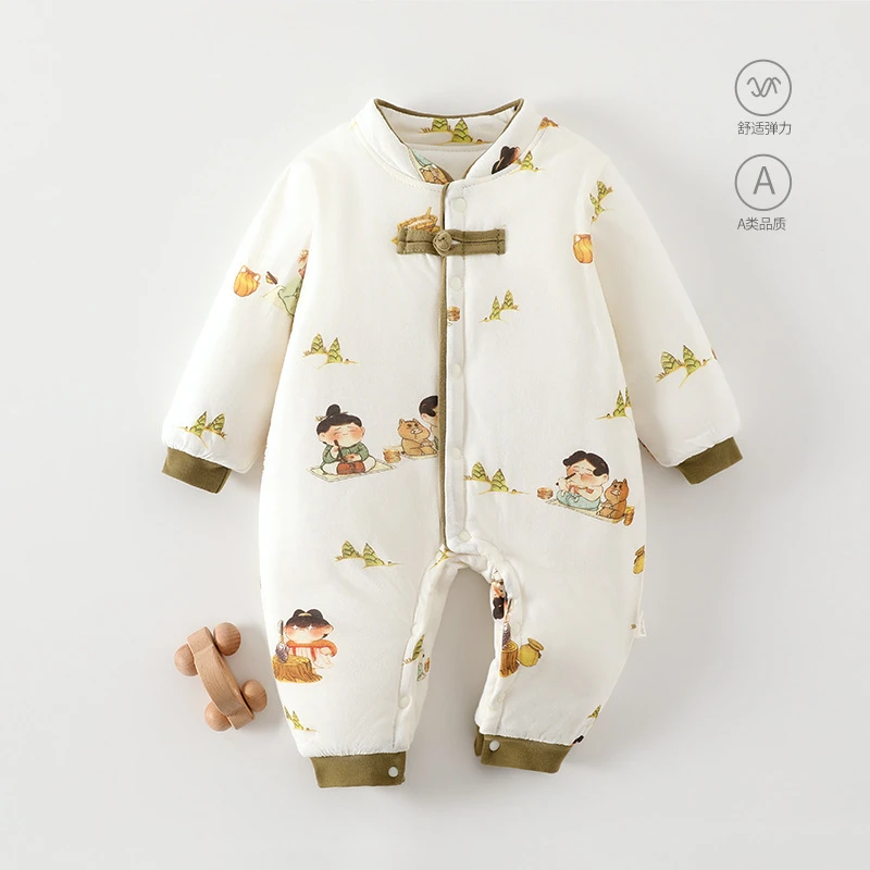 婴儿连体衣秋冬季夹棉加厚保暖宝宝国风外出服婴幼儿衣服国风娃娃