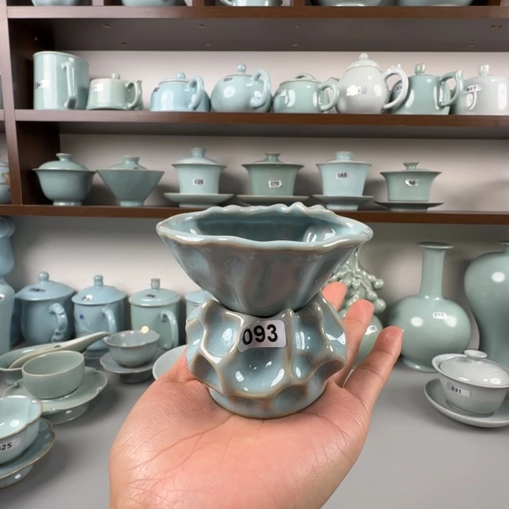 瓷片汝瓷莲蓬茶漏圈足烧天青釉