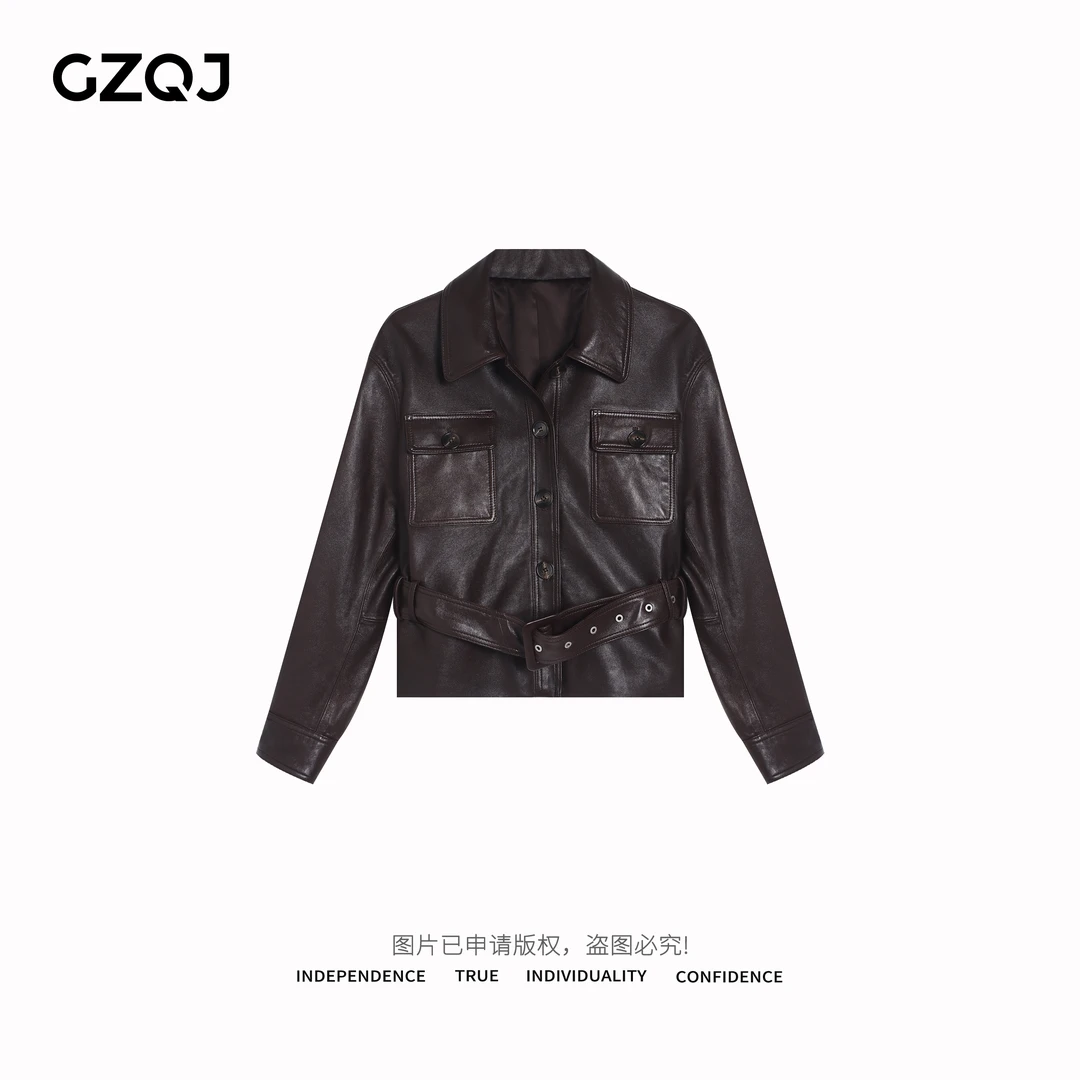 老琴私服 【酷感先锋】时尚高街设计感真皮皮衣外套上衣女春新款263