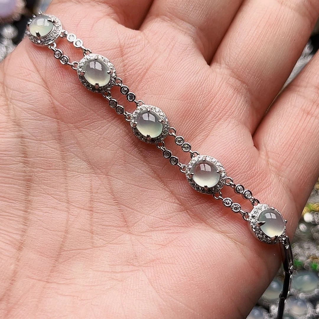 银S925镶嵌戒指翡翠缅甸天然A货，翡翠手链