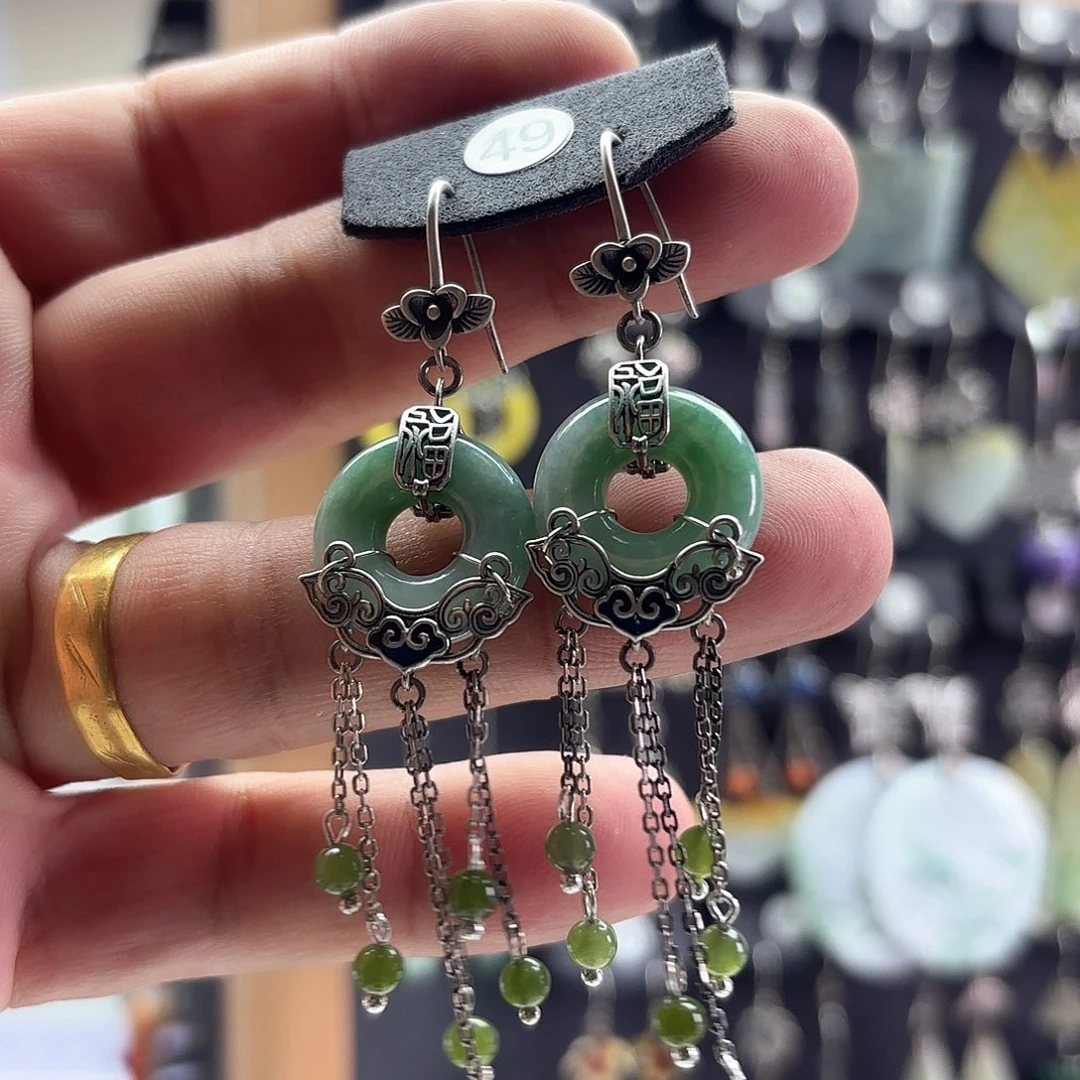 翡翠耳饰银S925镶嵌?****?