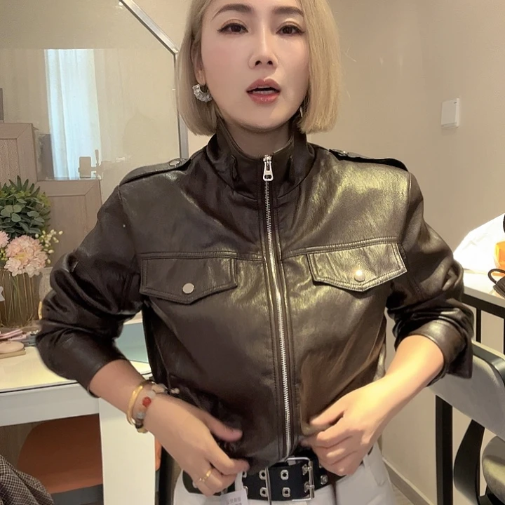 丘***特咖色皮衣机车外套韩版