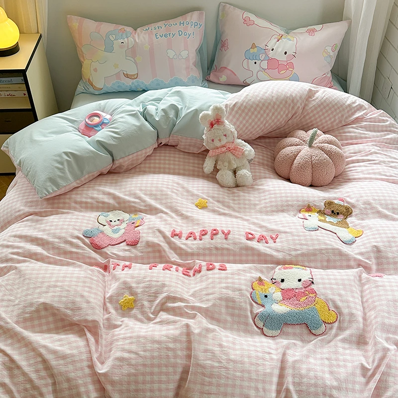 纺臣【娇羞公主】软萌可爱风纯棉床上用品四件套全棉床单被套三件套