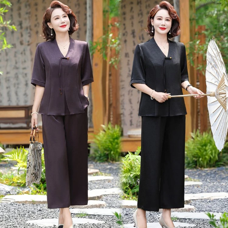 中老年女装简约气质大码妈妈装显瘦洋气时尚休闲夏季复古中年宽松