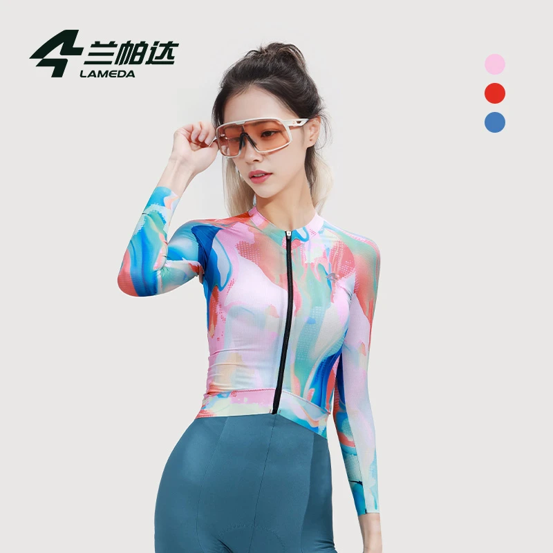 【新品】兰帕达春夏女款骑行服长袖潮流彩色敦煌印花公路单车上衣