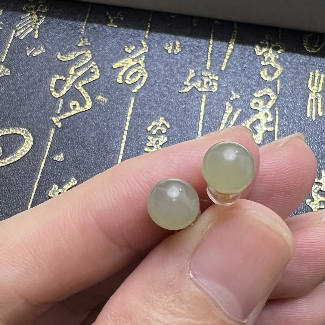 S925和田玉晴水耳钉养耳洞神器卡8MM