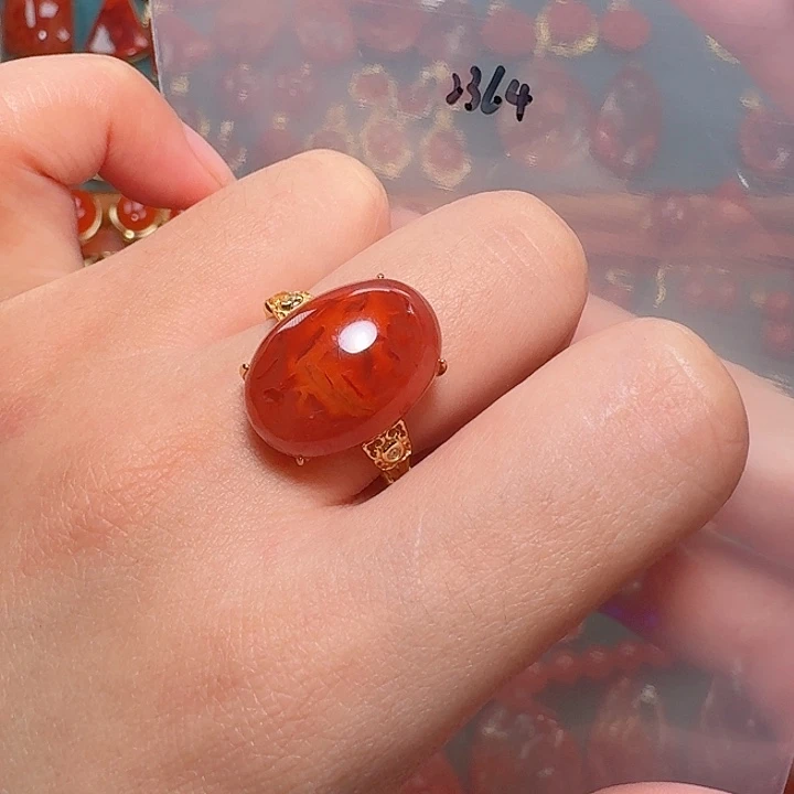 南红玛瑙银S925镶嵌戒指