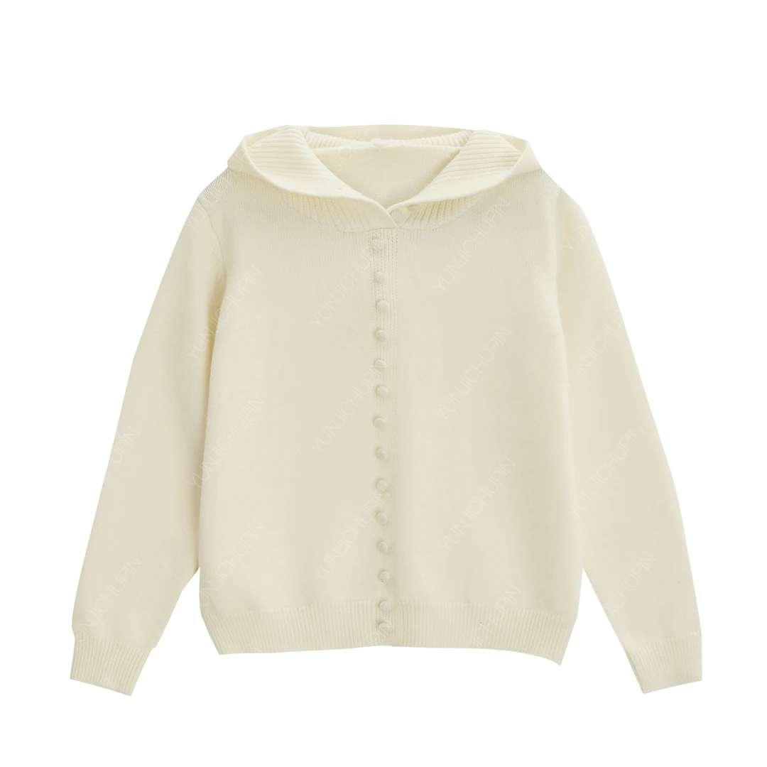 【纭季原创】衣长60 休闲冬款连帽时尚纯色设计感纽扣毛衣女A2464