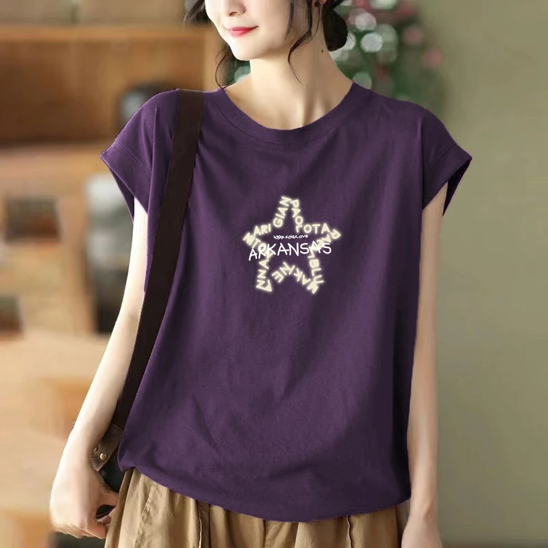 胖妹妹大码宽松飞飞袖纯棉圆领T恤女复古港风休闲百搭无袖上衣夏T