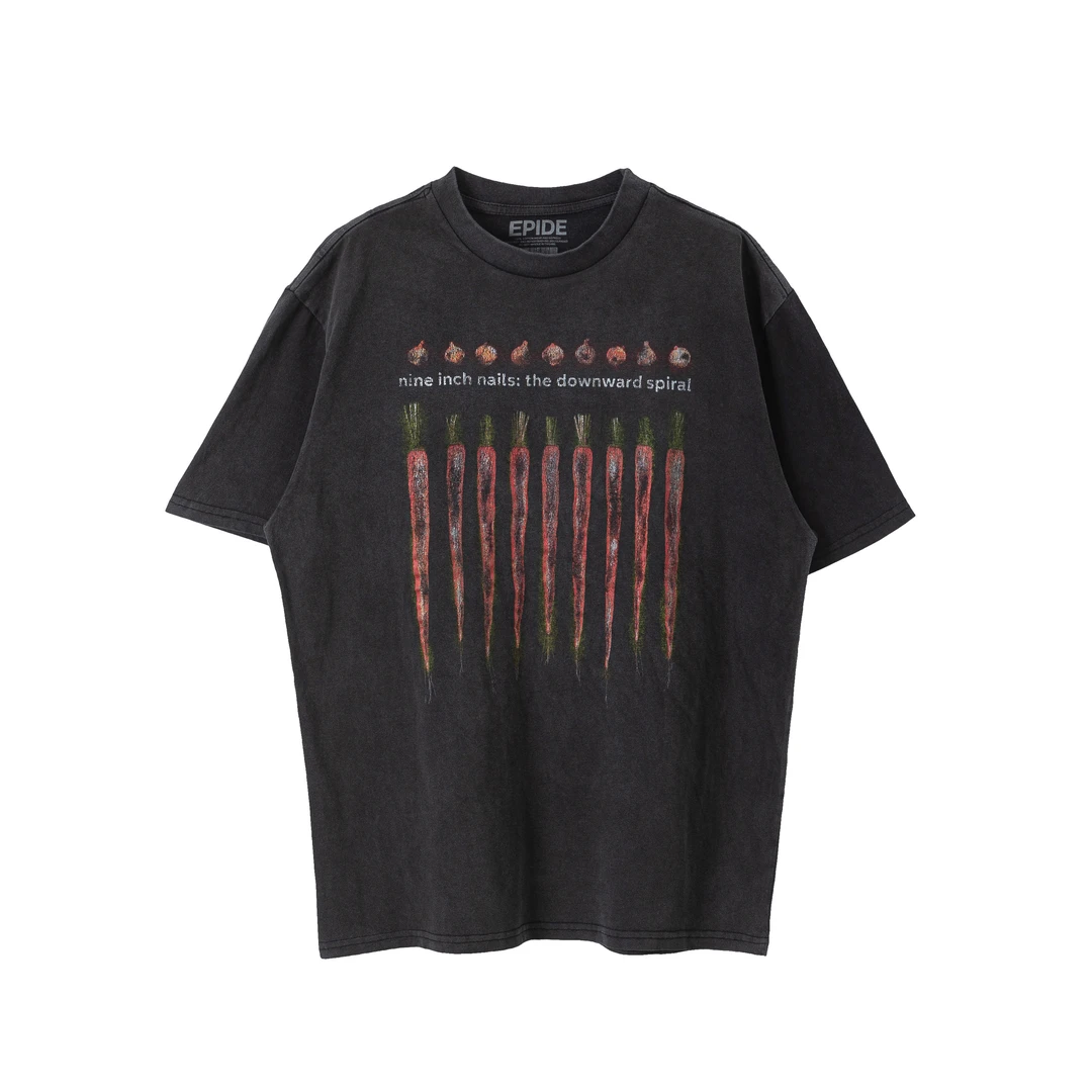 九寸钉乐队NIN萝卜复古水洗做旧T恤