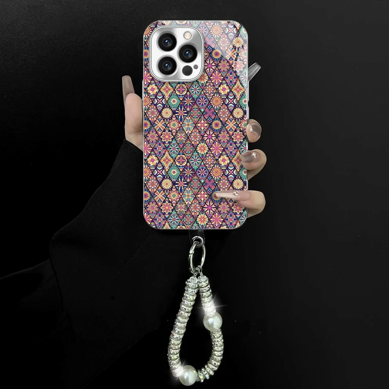适用于苹果/oppo/华为/vivo/小米曼陀罗花电镀玻璃手链防摔手机壳