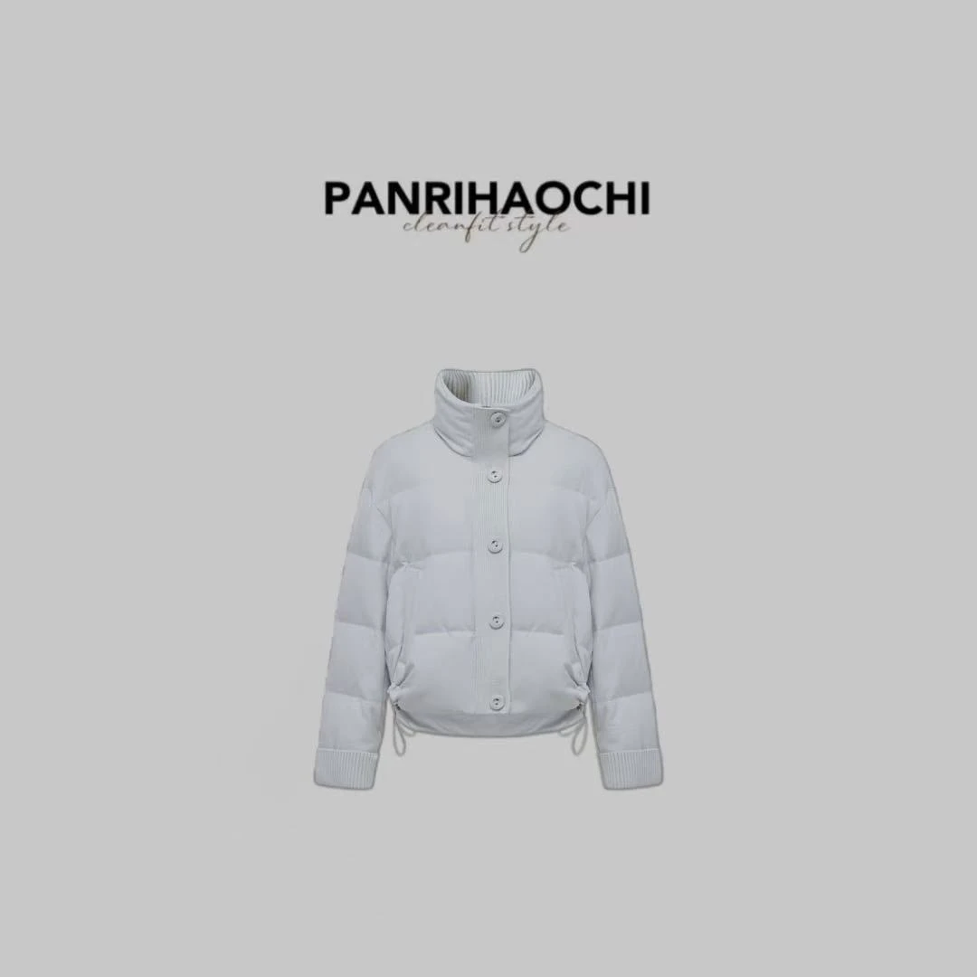 PANPAN“冰岛羽绒”冬季新款时尚百搭针织拼接白鸭绒立领羽绒服